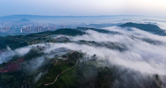 城市-山脉-云海-、日出-航拍视角 图片素材