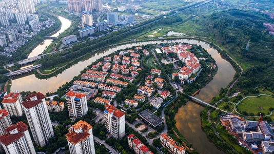 绿色-公路-公园-航拍视觉-倒影 图片素材