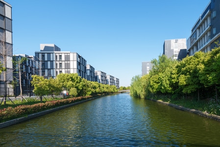 城市-风景-建筑-河道-绿化 图片素材