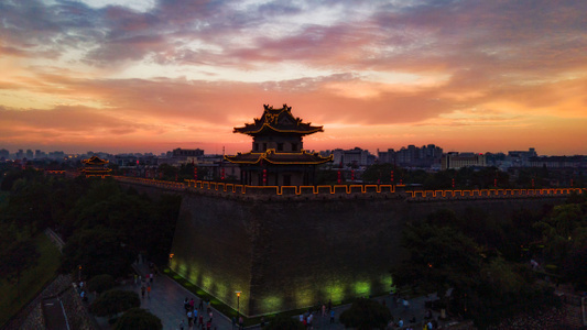 西安-旅行-城墙-晚霞-夕阳 图片素材