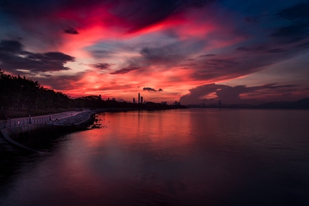 电脑传图-深圳湾公园-夜景-深圳市-晨曦 图片素材