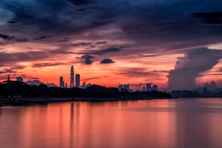 电脑传图-深圳湾公园-深圳市-晨曦-火烧云 图片素材