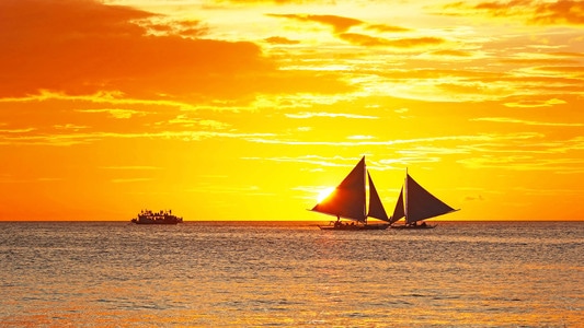 宅家-风光-电脑传图-夕阳-日落风帆 图片素材