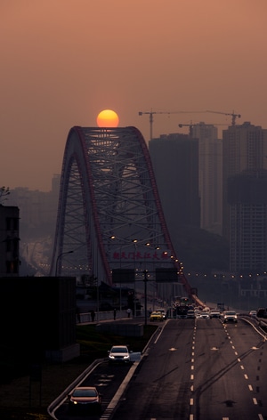重庆-城市-都市风光-日落-桥梁 图片素材