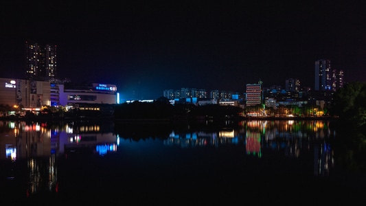 旅行-夜景-北湖公园-倒影-夜景 图片素材