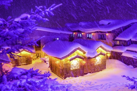雪乡-夜景-雪景-灯光-东北雪乡 图片素材