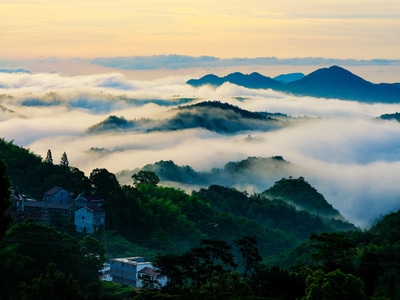 云雾-山村-早晨-天台山-生态 图片素材