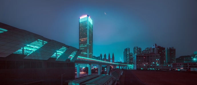 电脑传图-车站-轻轨-夜景-全景图 图片素材