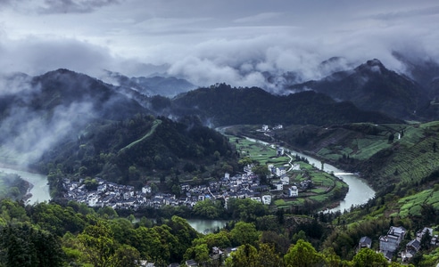 风景-皖南-石滩-春色-山村 图片素材