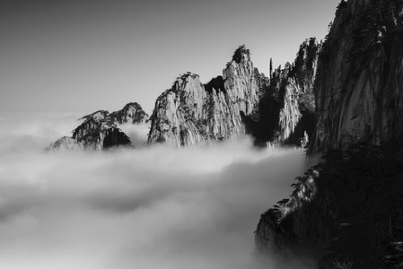 黄山-山-松-云海-黑白 图片素材