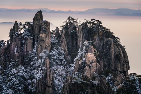 黄山-山-松-冬季-雪 图片素材