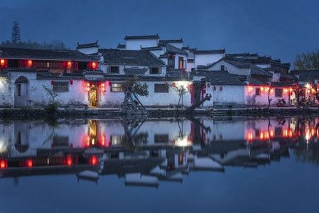 宏村-南湖-夜景-黟县-黄山市 图片素材