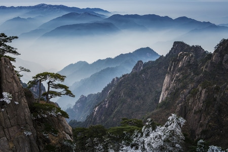 黄山-山-松-冬季-雪 图片素材