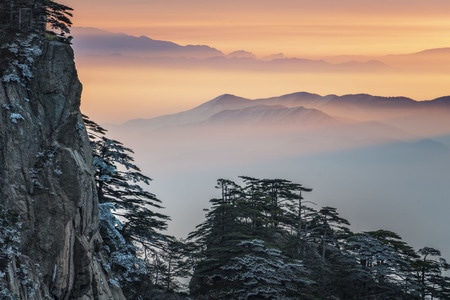 黄山-山-松-冬季-雪 图片素材