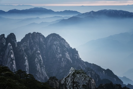 黄山-山-松-冬季-雪 图片素材