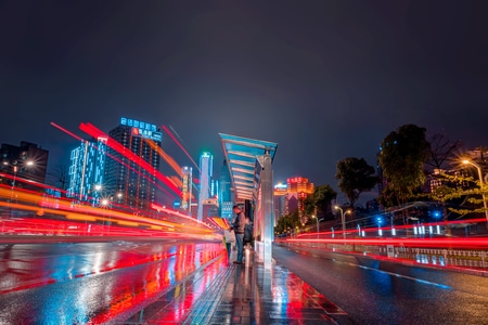 夜景-路口-车流-灯光-南宁 图片素材