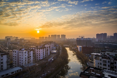 山东-风光-泰安-日出-城市建筑 图片素材