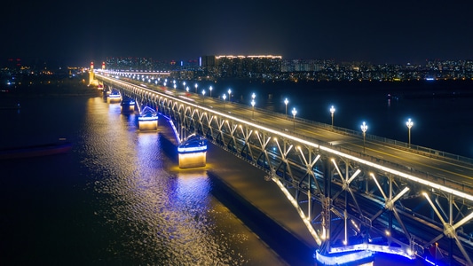 城市夜景-桥梁-南京-长江大桥-新冠疫情 图片素材