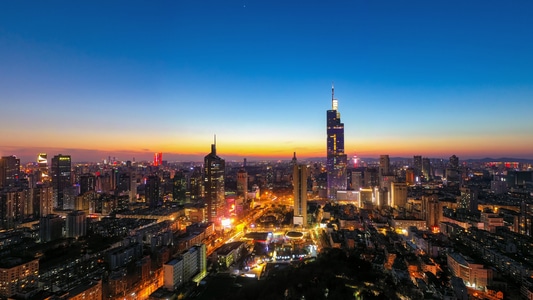 城市风光-城市夜景-晚霞-紫峰大厦-鼓楼广场 图片素材
